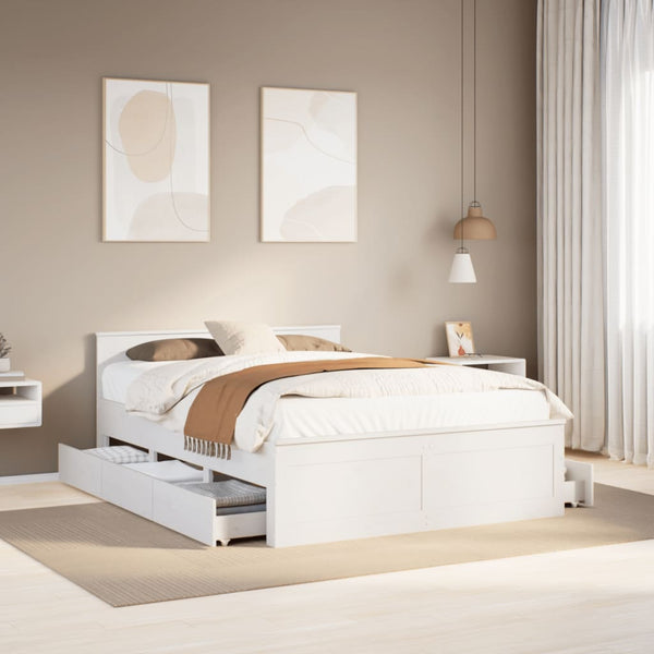 vidaXL Solid Wood Bed Frame without Mattress with Headboard White 140x200cm Pine