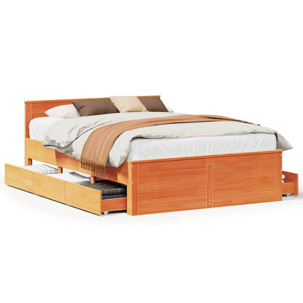 vidaXL Solid Wood Bed Frame without Mattress with Headboard Brown 140x200 cm