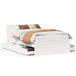 vidaXL Solid Wood Bed Frame without Mattress with Headboard White 120x200cm Pine