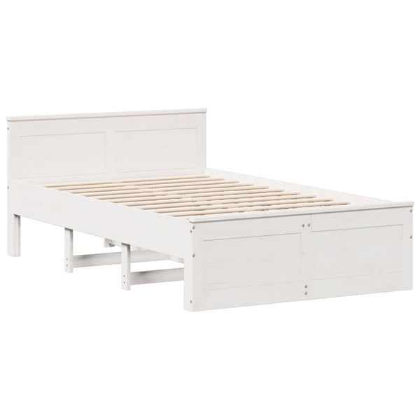 vidaXL Solid Wood Bed Frame without Mattress with Headboard White 120x200cm Pine