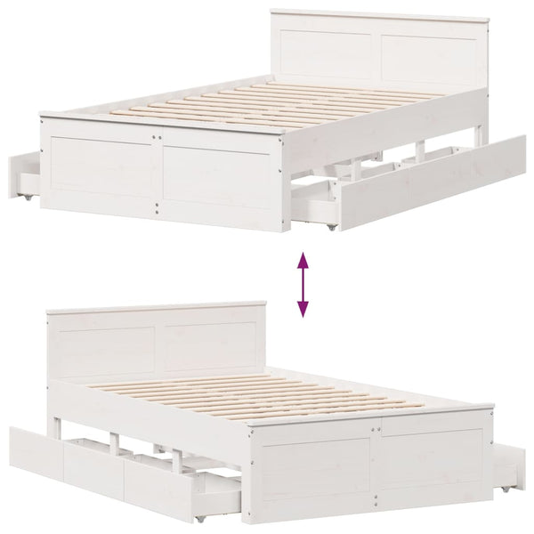 vidaXL Solid Wood Bed Frame without Mattress with Headboard White 120x200cm Pine