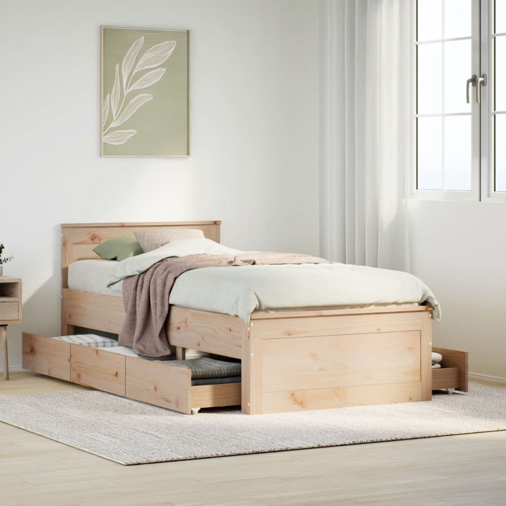 vidaXL Solid Wood Bed Frame without Mattress with Headboard 100x200 cm Pinewood