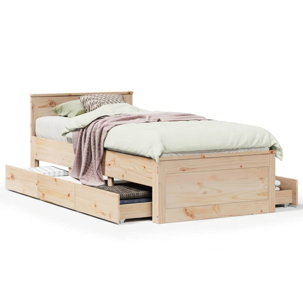 vidaXL Solid Wood Bed Frame without Mattress with Headboard 90x200 cm Pine Wood