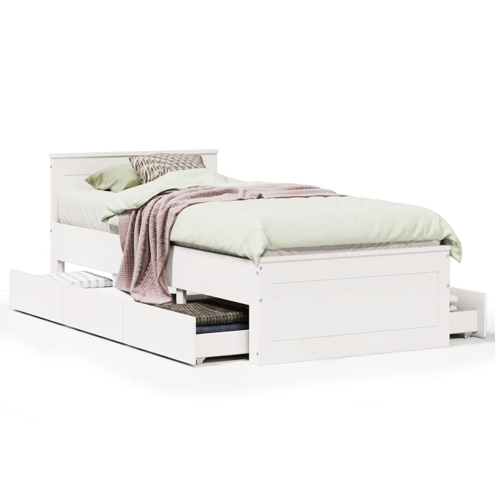 vidaXL Solid Wood Bed Frame without Mattress with Headboard 90x200 cm White