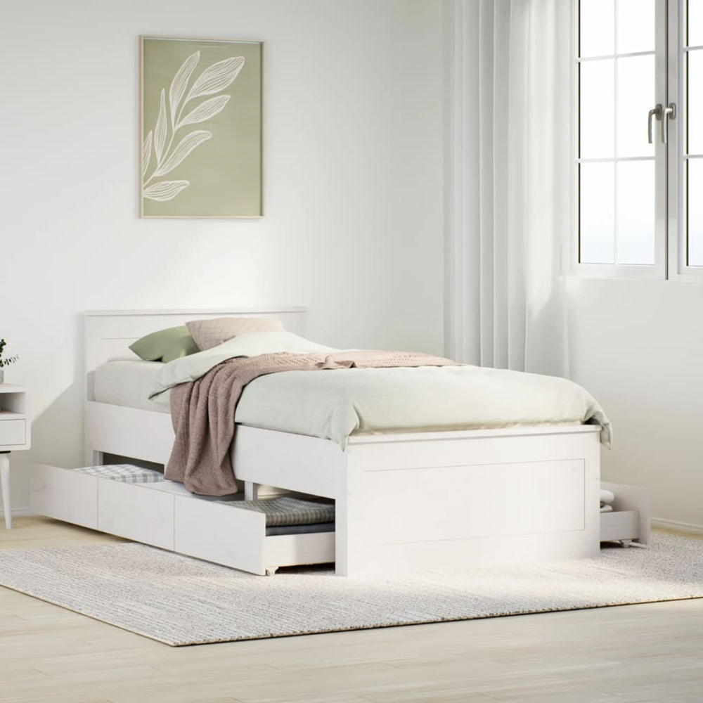 vidaXL Solid Wood Bed Frame without Mattress with Headboard 90x200 cm White