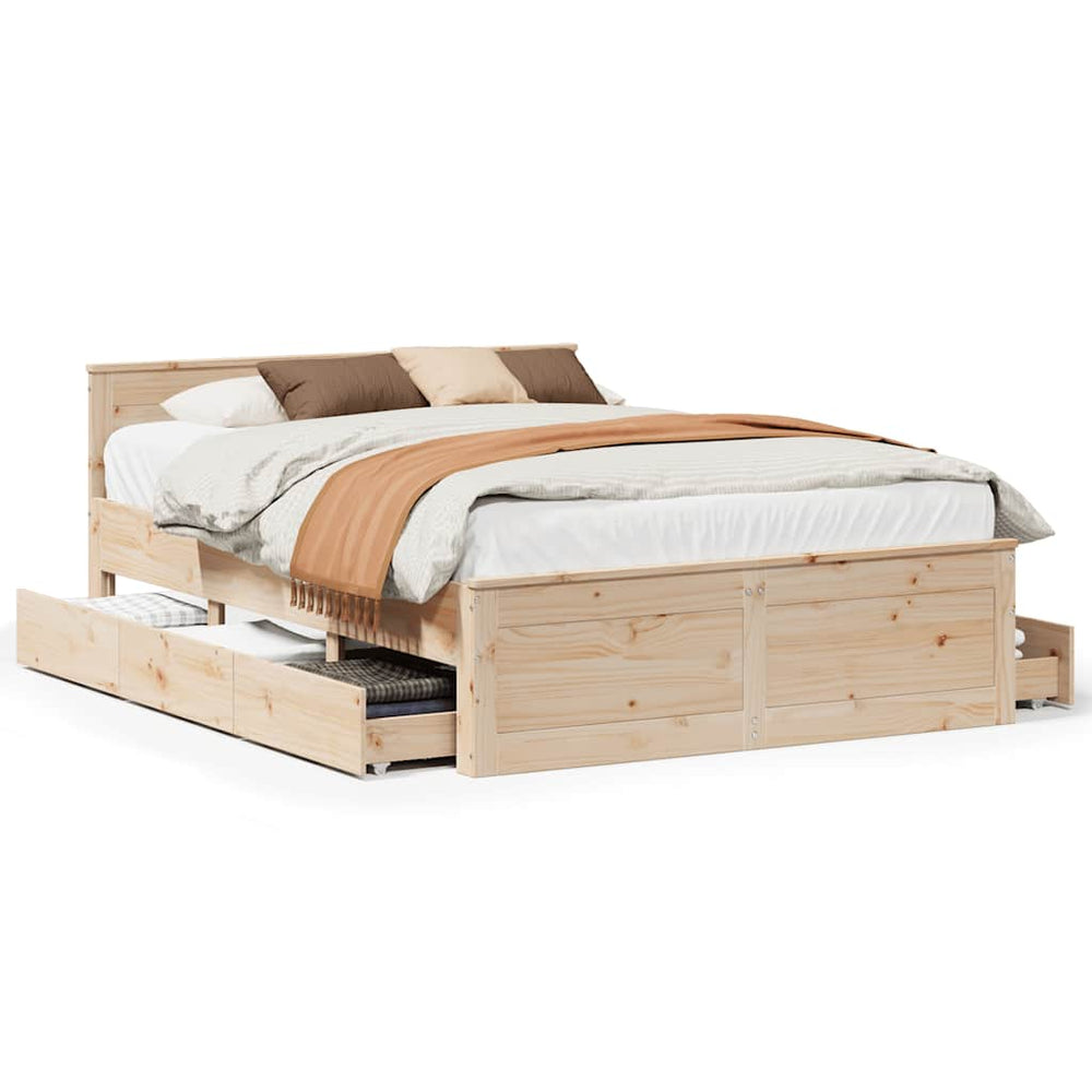 vidaXL Solid Wood Bed Frame without Mattress with Headboard 140x190 cm Pine