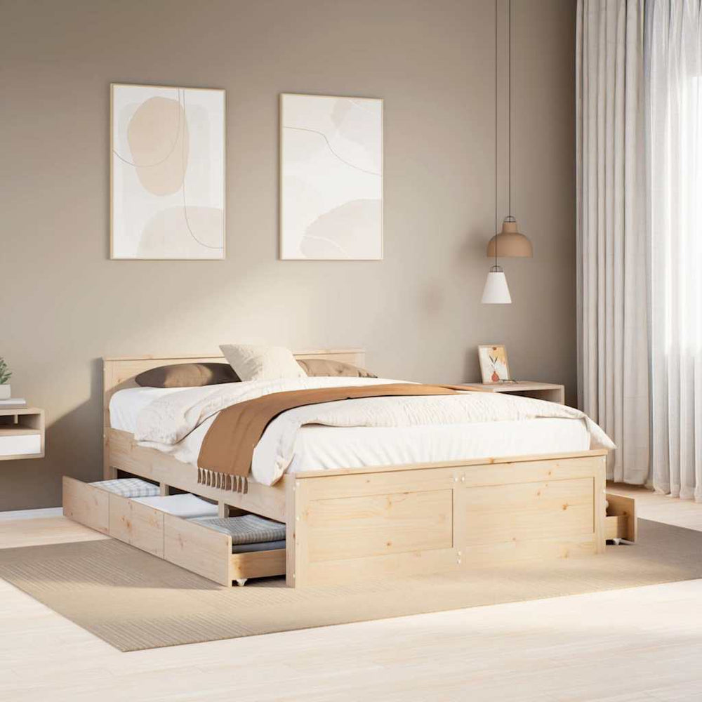 vidaXL Solid Wood Bed Frame without Mattress with Headboard 140x190 cm Pine