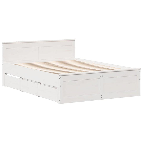 vidaXL Solid Wood Bed Frame without Mattress with Headboard White 140x190 cm Pine