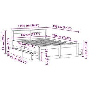 vidaXL Solid Wood Bed Frame without Mattress with Headboard White 140x190 cm Pine