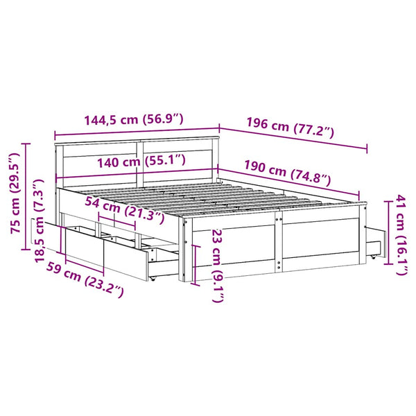 vidaXL Solid Wood Bed Frame without Mattress with Headboard White 140x190 cm Pine