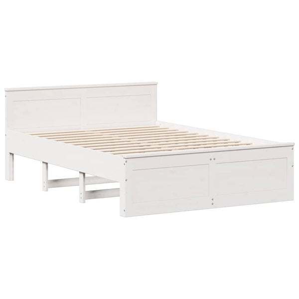 vidaXL Solid Wood Bed Frame without Mattress with Headboard White 140x190 cm Pine