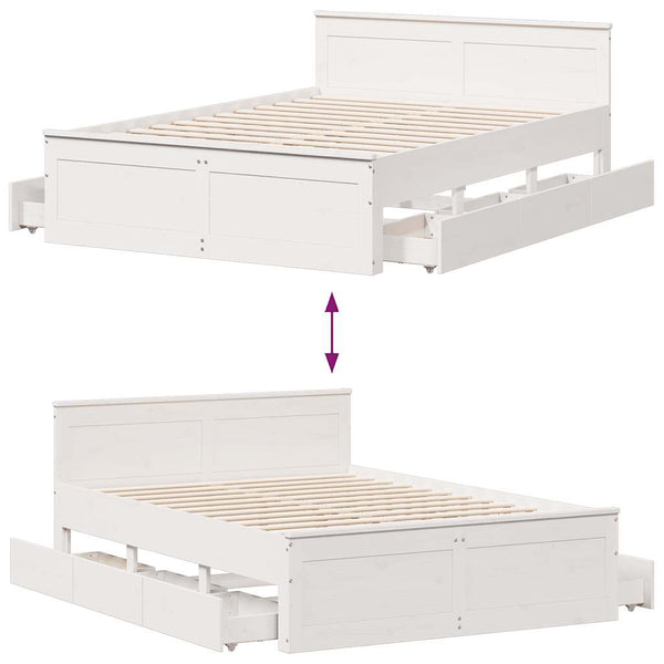 vidaXL Solid Wood Bed Frame without Mattress with Headboard White 140x190 cm Pine