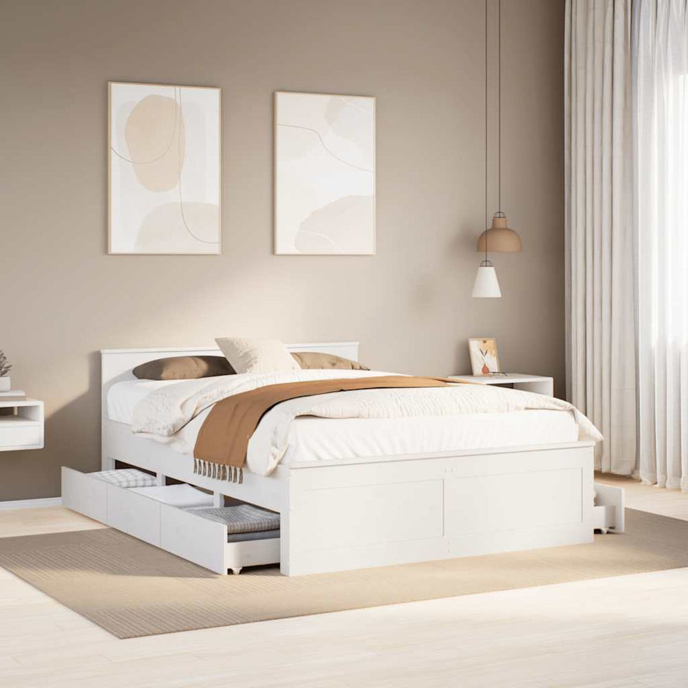 vidaXL Solid Wood Bed Frame without Mattress with Headboard White 140x190 cm Pine