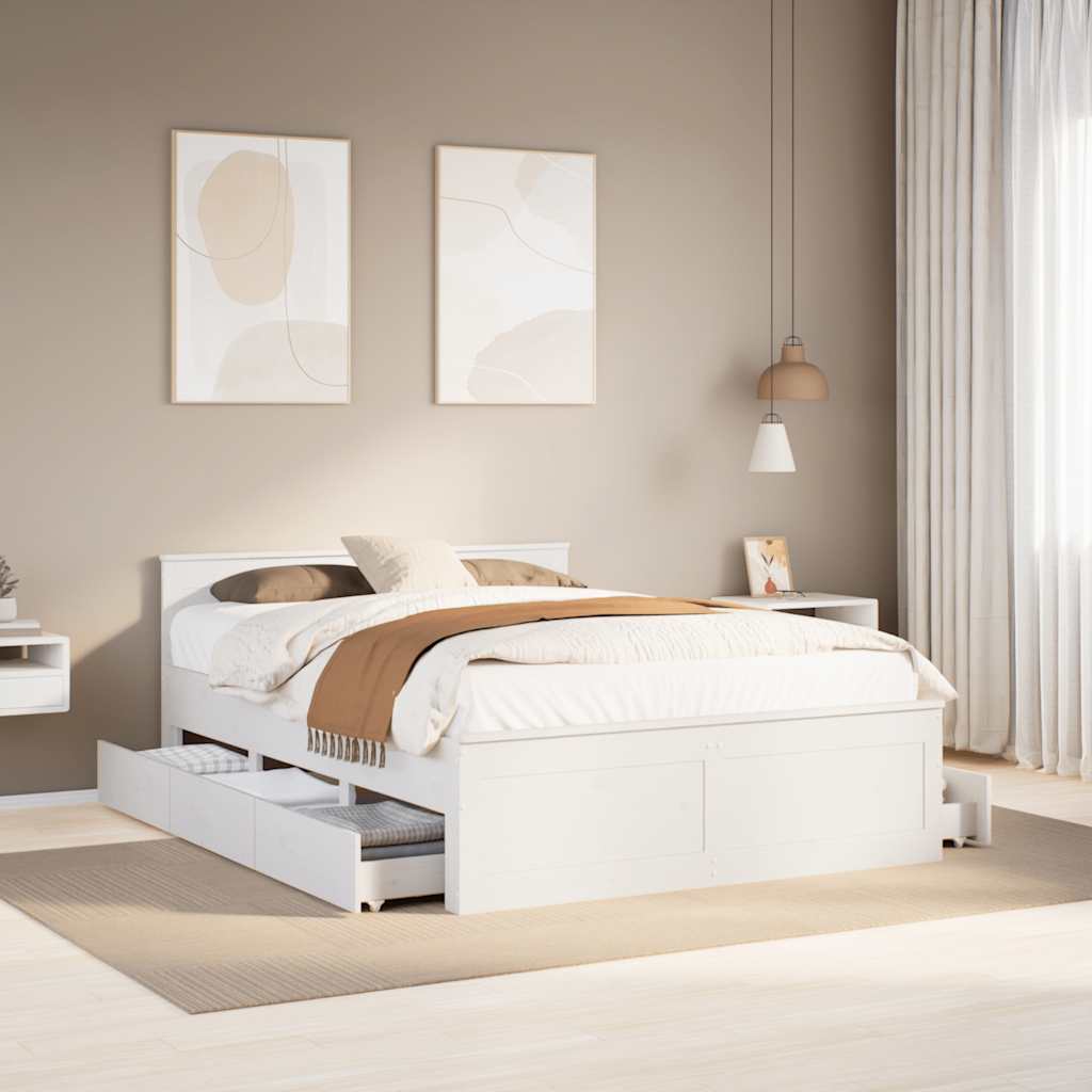 vidaXL Solid Wood Bed Frame without Mattress with Headboard White 140x190 cm Pine