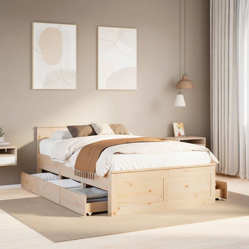 vidaXL Solid Wood Bed Frame without Mattress with Headboard 135x190 cm Pine