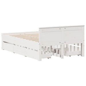 vidaXL Solid Pine Bed Frame without Mattress with Headboard White 135x190cm