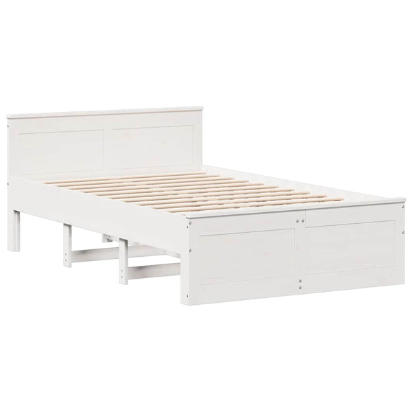 vidaXL Solid Pine Bed Frame without Mattress with Headboard White 135x190cm