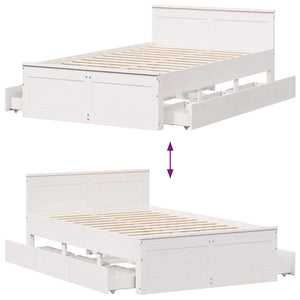 vidaXL Solid Pine Bed Frame without Mattress with Headboard White 135x190cm