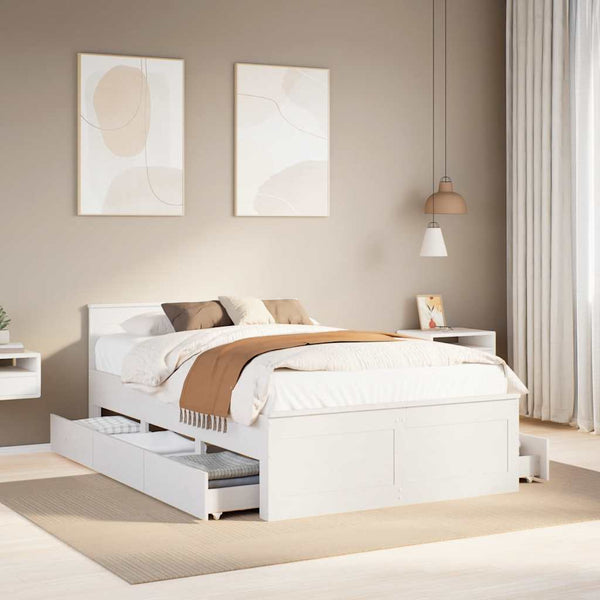 vidaXL Solid Pine Bed Frame without Mattress with Headboard White 135x190cm