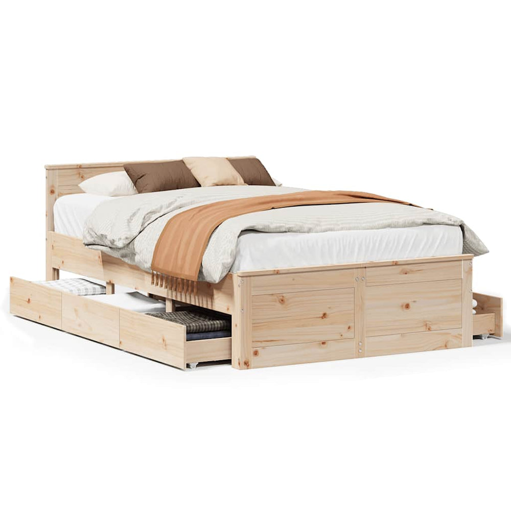 vidaXL Solid Wood Bed Frame without Mattress with Headboard 120x190 cm Pine