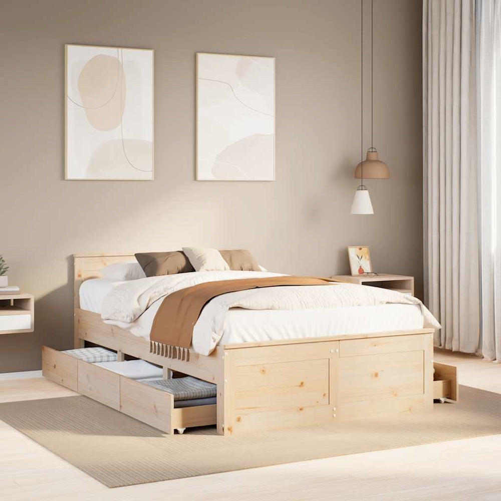 vidaXL Solid Wood Bed Frame without Mattress with Headboard 120x190 cm Pine