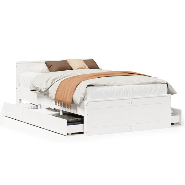 vidaXL Solid Wood Bed Frame without Mattress with Headboard White 120x190cm Pine