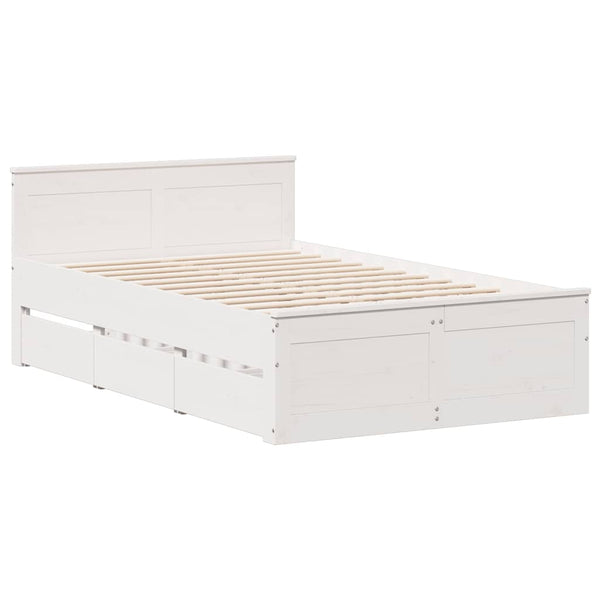 vidaXL Solid Wood Bed Frame without Mattress with Headboard White 120x190cm Pine