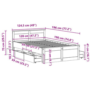 vidaXL Solid Wood Bed Frame without Mattress with Headboard White 120x190cm Pine