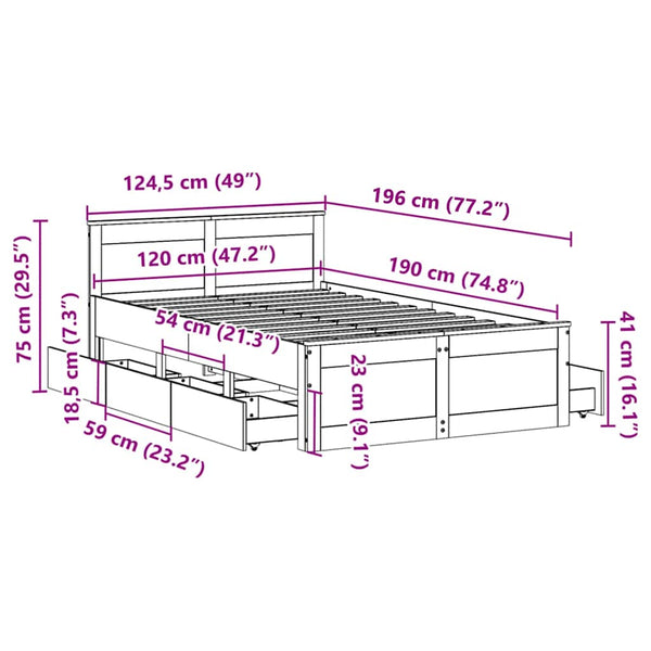 vidaXL Solid Wood Bed Frame without Mattress with Headboard White 120x190cm Pine
