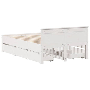 vidaXL Solid Wood Bed Frame without Mattress with Headboard White 120x190cm Pine
