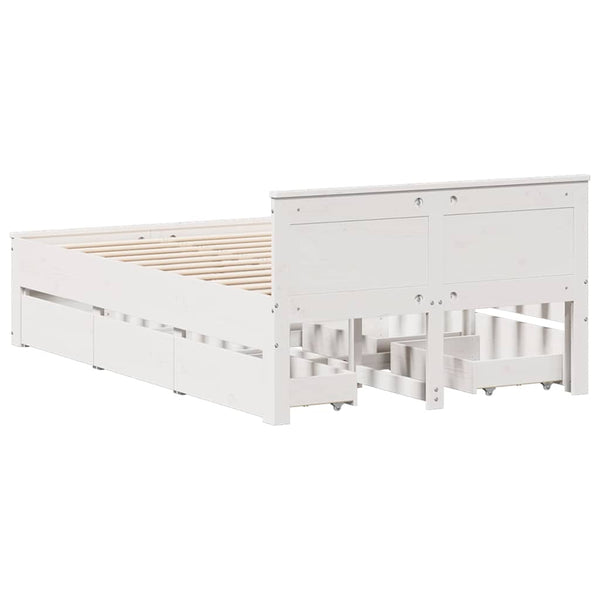 vidaXL Solid Wood Bed Frame without Mattress with Headboard White 120x190cm Pine