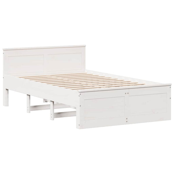 vidaXL Solid Wood Bed Frame without Mattress with Headboard White 120x190cm Pine
