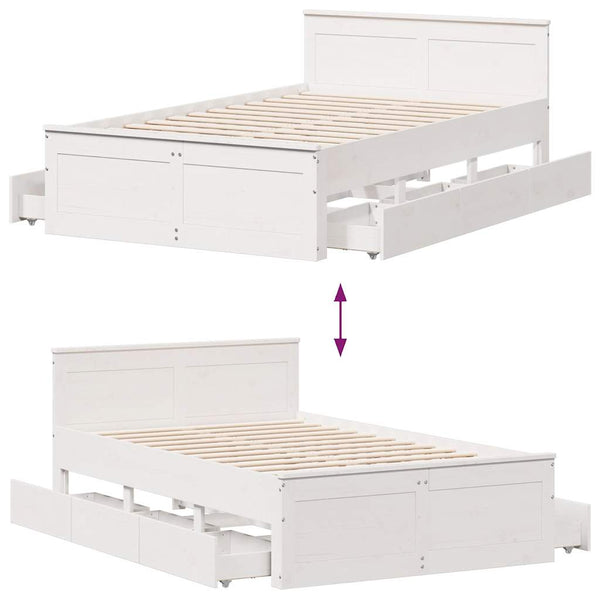 vidaXL Solid Wood Bed Frame without Mattress with Headboard White 120x190cm Pine