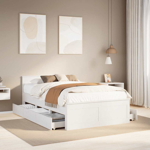 vidaXL Solid Wood Bed Frame without Mattress with Headboard White 120x190cm Pine