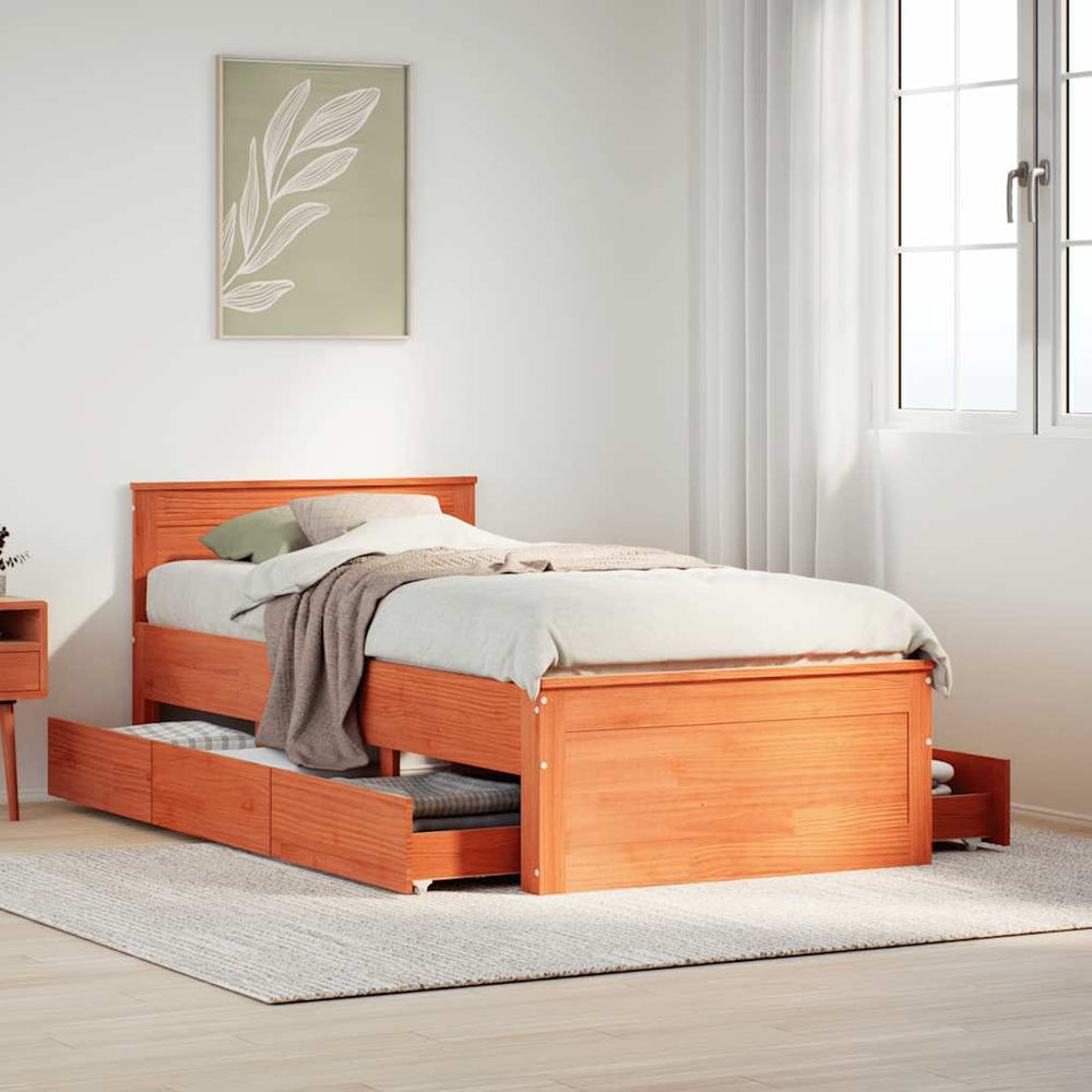 vidaXL Solid Wood Bed Frame without Mattress with Headboard Waxed Brown 90x190 cm
