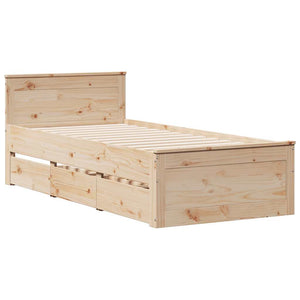 vidaXL Solid Wood Bed Frame without Mattress with Headboard 75x190 cm