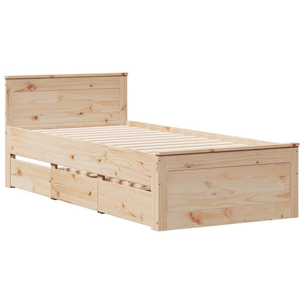 vidaXL Solid Wood Bed Frame without Mattress with Headboard 75x190 cm