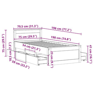 vidaXL Solid Wood Bed Frame without Mattress with Headboard 75x190 cm