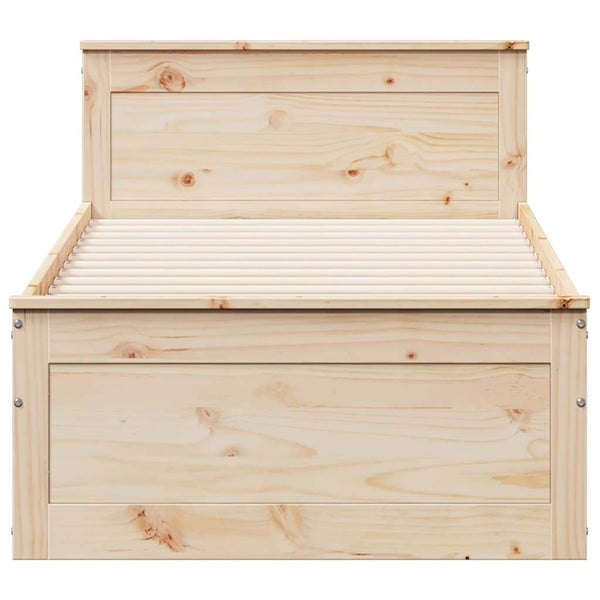 vidaXL Solid Wood Bed Frame without Mattress with Headboard 75x190 cm