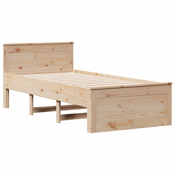 vidaXL Solid Wood Bed Frame without Mattress with Headboard 75x190 cm