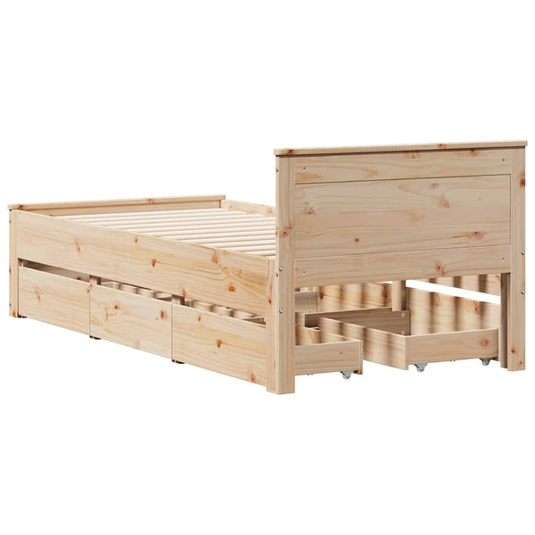 vidaXL Solid Wood Bed Frame without Mattress with Headboard 75x190 cm