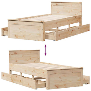 vidaXL Solid Wood Bed Frame without Mattress with Headboard 75x190 cm
