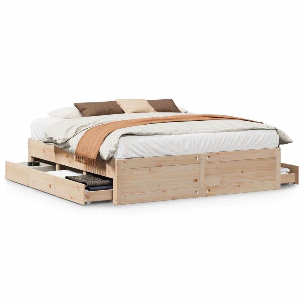 vidaXL Solid Wood Bed without Mattress with Drawers 180x200 cm Pine