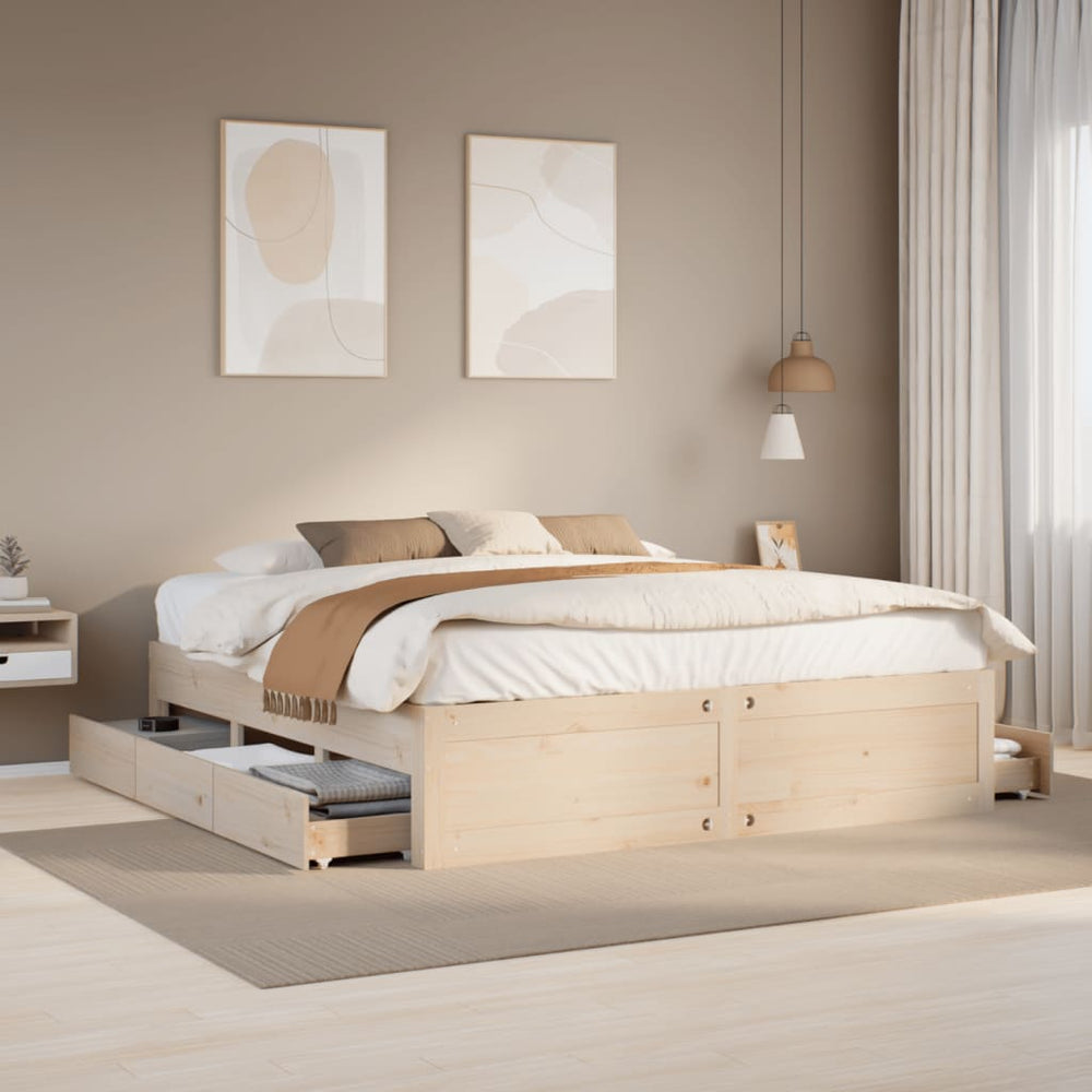 vidaXL Solid Wood Bed without Mattress with Drawers 180x200 cm Pine