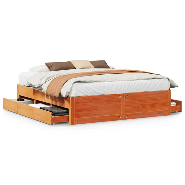 vidaXL Solid Wood Bed with Drawers Brown 180x200 cm without Mattress