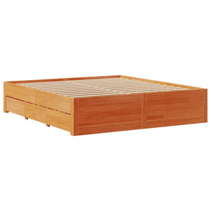 vidaXL Solid Wood Bed with Drawers Brown 180x200 cm without Mattress