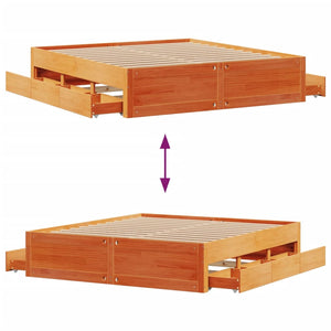 vidaXL Solid Wood Bed with Drawers Brown 180x200 cm without Mattress