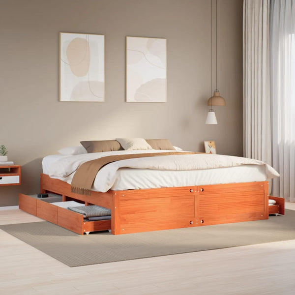 vidaXL Solid Wood Bed with Drawers Brown 180x200 cm without Mattress