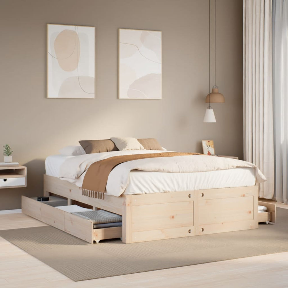 vidaXL Solid Wood Bed Frame without Mattress with Drawers 160x200 cm Pine