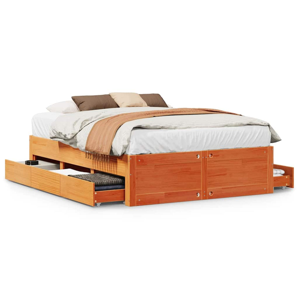 vidaXL Solid Wood Bed Frame without Mattress with Drawers Brown 150x200 cm